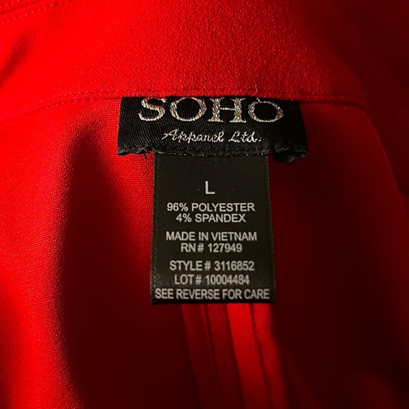 SOHO New Red 🌹 ❤️Blazer Long Sleeves w/Beautiful Feminine Ruffles At Wrist SZ L - Picture 8 of 9